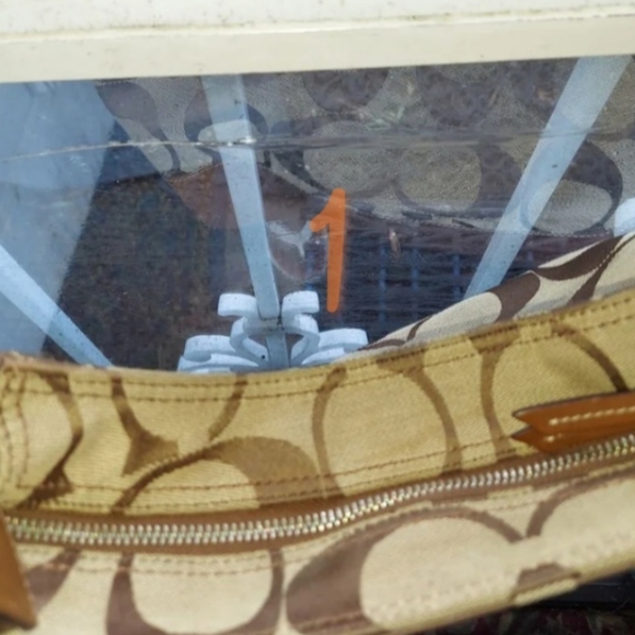 COACH Signature Pieced Style F17490. Khaki/Tobacco Fabric/Leather Shoulder Bag - Picture 12 of 15